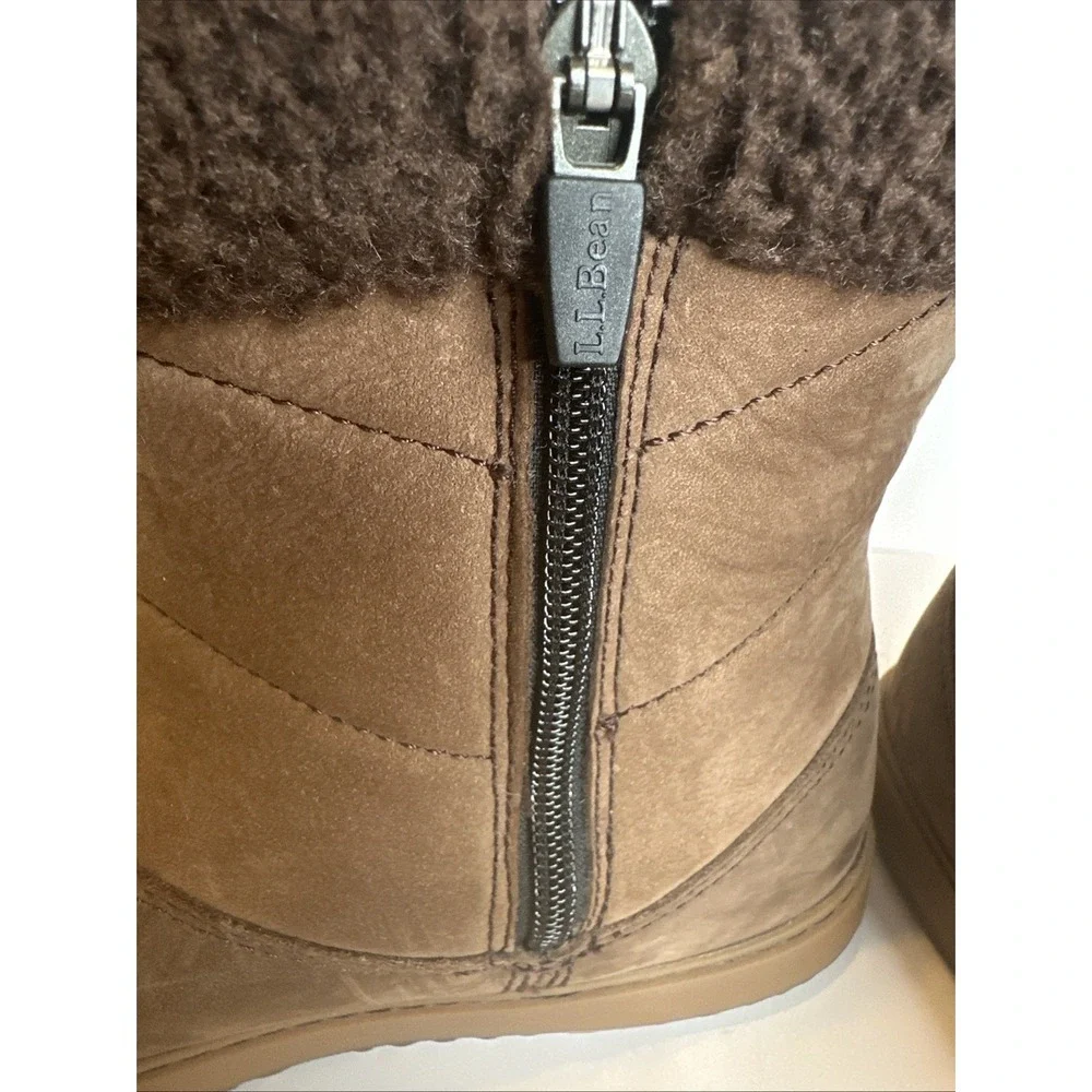 LL Bean 7 M Women's Mountainside Boots‎ Mid Fleece-Lined Brown Side Zip